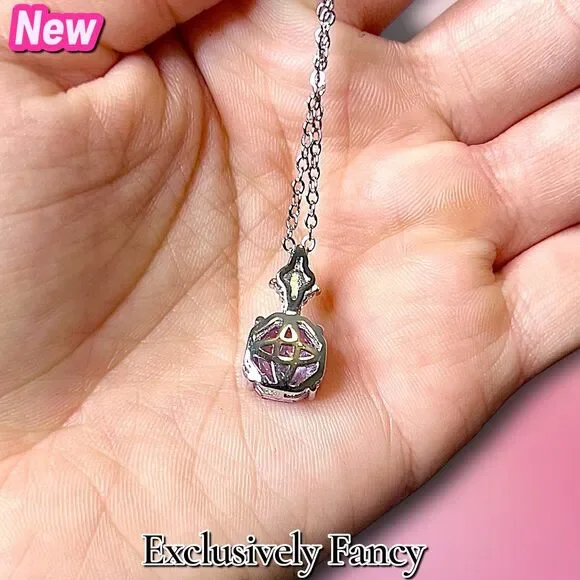 New Exclusively Fancy Rose-Cut Purple Cubic Zirconia Pendant Necklace – Silver T - Picture 7 of 8
